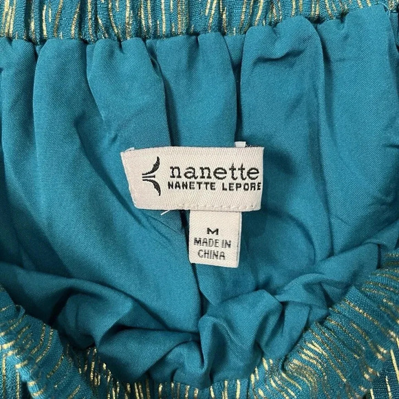 Nanette Lepore Skirt Womens M Teal Gold Pull On Elastic Waist Handkerchief Hem - Picture 10 of 16